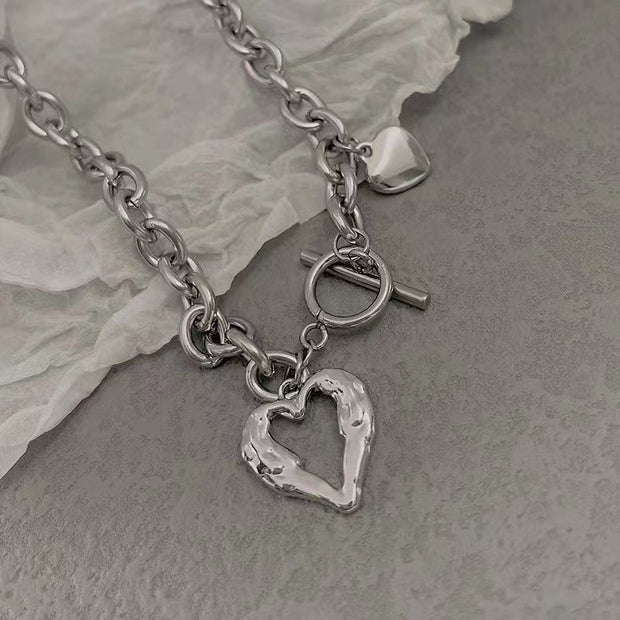 Hollow Heart Titanium Necklace