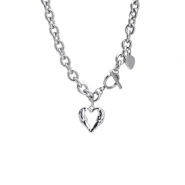 Hollow Heart Titanium Necklace